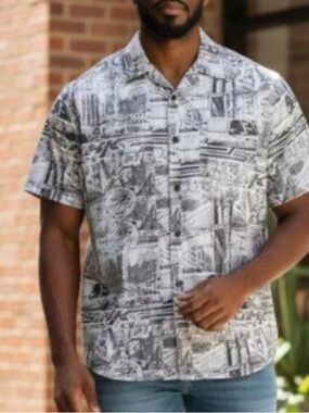 SOHK Men's XL School Of Hard Knocks New York All Over Print Button Up Shirt -XL
